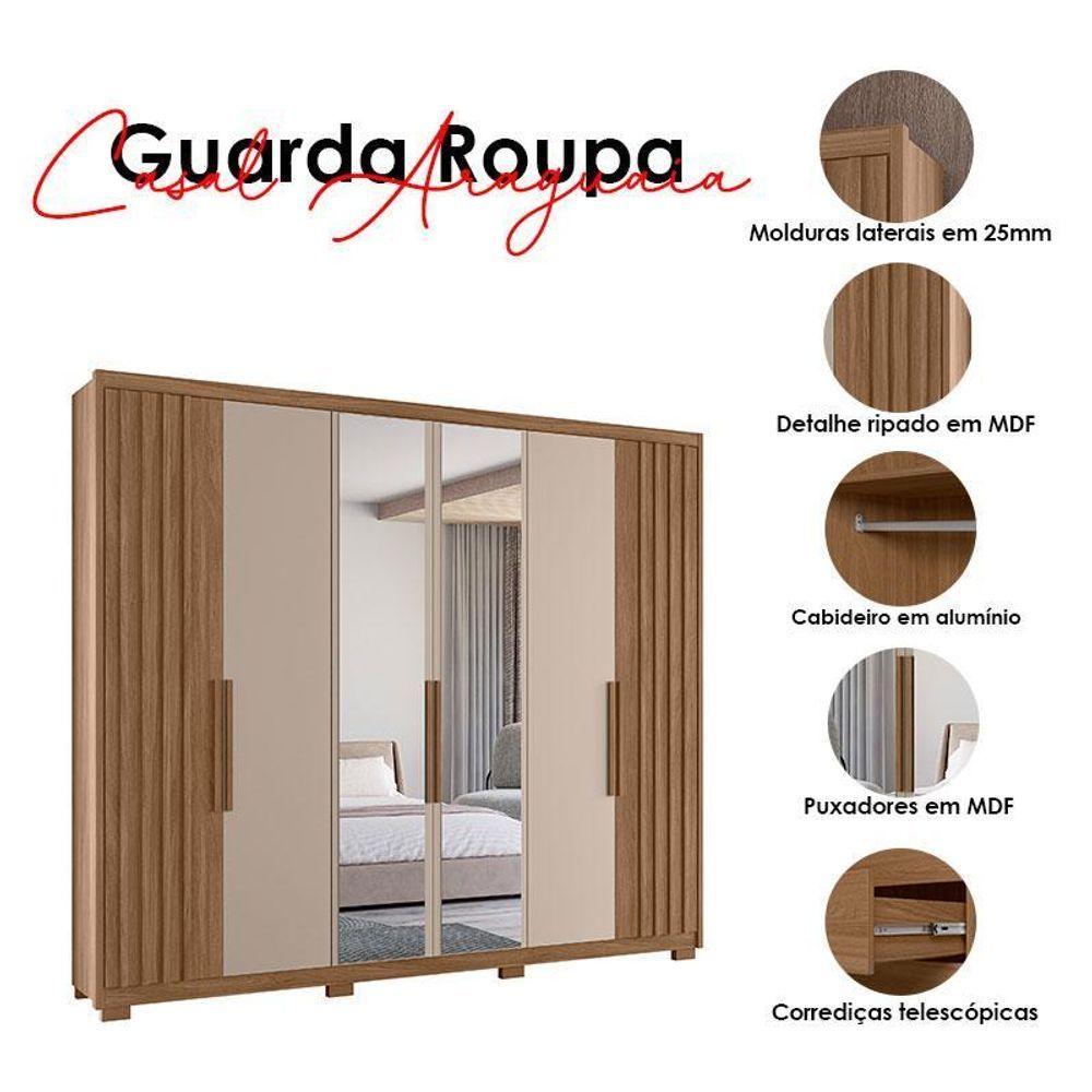 Guarda Roupa Casal Araguaia 6 Portas Carvalho Fendi Com Espelho