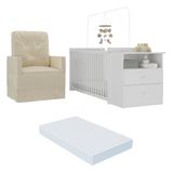 Berço Cômoda Com Colchão Incluso E Poltrona De Amamentação Meu Bebê Multimóveis Mp4090 Branco/bege