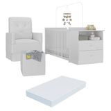 Berço Cômoda Com Colchão, Poltrona De Amamentação E Puff Meu Bebê Multimóveis Mp4108 Branco
