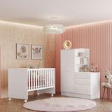Berço Nacional 3540 E Guarda Roupa Com Cômoda 4070 Ambiente Doce Sonho Branco Brilho Qmovi