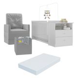 Berço Cômoda Com Colchão, Poltrona De Amamentação E Puff Meu Bebê Multimóveis Mp4102 Branco/cinza