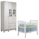 Berço Americano Lila E Guarda Roupa Mariah 3 Portas Branco Brilho Carolina