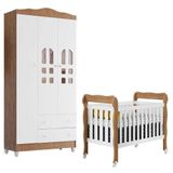 Berço Americano Lila E Guarda Roupa Infantil New Selena 3 Portas Branco Acetinado Amadeirado Carolina Móveis