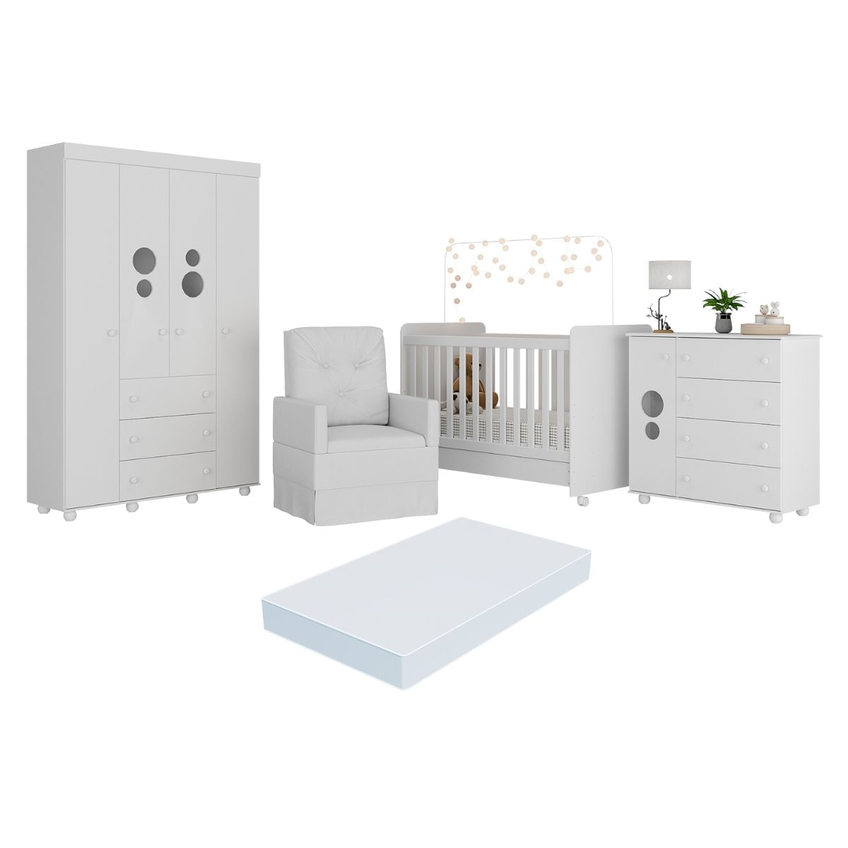 Quarto Completo Com Colchão E Poltrona De Amamentação Pimpolho Multimóveis Mp4097 Branco