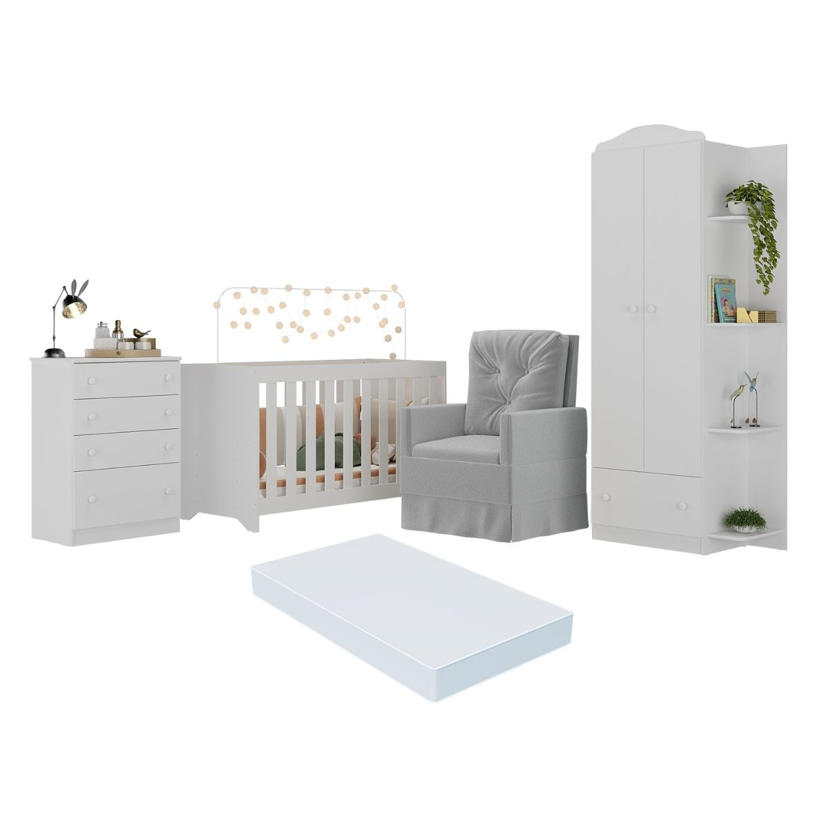 Quarto Completo Com Colchão E Poltrona De Amamentação João E Maria Multimóveis Mp4092 Branco/cinza
