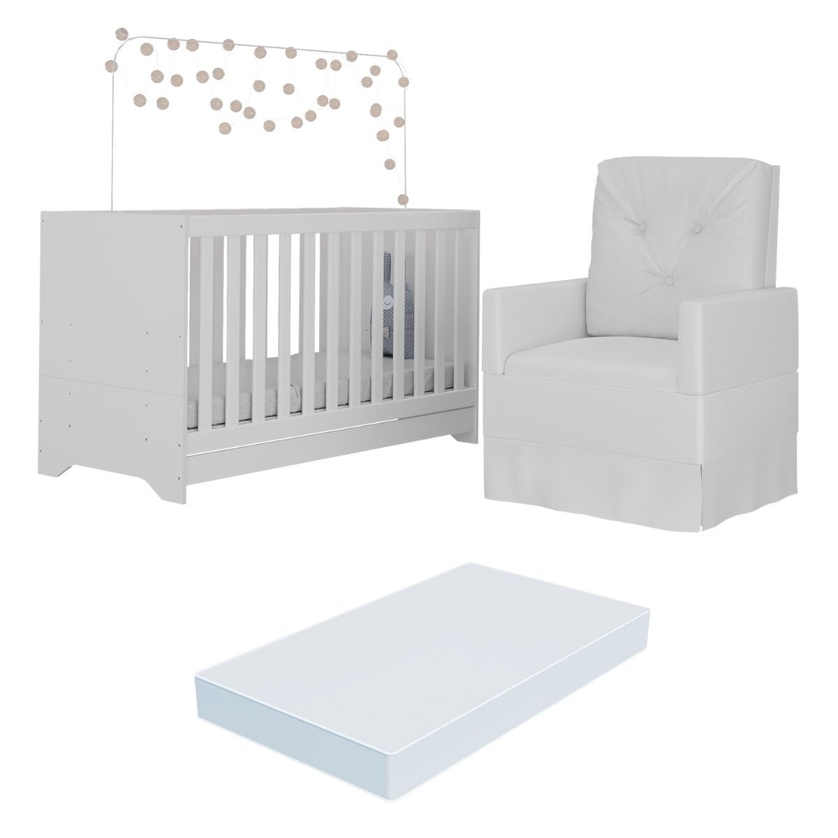 Berço 3x1 Com Colchão Incluso E Poltrona De Amamentação Elza Multimóveis Mp4094 Branco