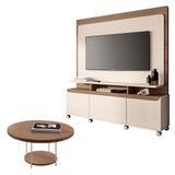 Estante Home Theater Quantum Off White Castanho E Mesa De Centro Sky Castanho Hb Móveis