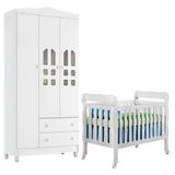 Berço Americano Lila E Guarda Roupa Infantil New Selena 3 Portas Branco Brilho Carolina Móveis
