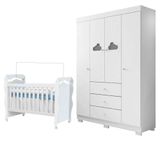 Berço Americano New Nanda E Guarda Roupa Infantil Ane Branco Brilho Phoenix Baby
