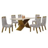 Mesa De Jantar Ágata 180x90 Freijó Off White Com 6 Cadeiras Mdf Freijó Linho Cinza Leifer Móveis