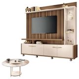 Estante Home Theater Titan Off White Castanho E Mesa De Centro Sky Com Tampo De Vidro Off White - Hb Móveis