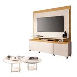 Estante Home Theater Quantum Off White Cinamomo E Kit Mesa De Centro Sky Off White Hb Móveis