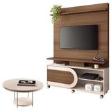 Estante Home Theater Òrbis Castanho Off White E Mesa De Centro Sky Off White- Hb Móveis
