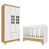 Berço Americano Mini Cama Com Guarda Roupa Infantil Malu Branco Acetinado Bétula Carolina