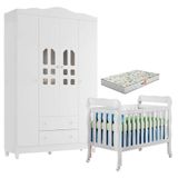 Berço Americano Lila E Guarda Roupa Infantil New Selena 4 Portas Branco Brilho Com Colchão Gazin Carolina Móveis