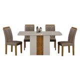 Mesa De Jantar Doha 120x80 Off White Decor Off Com 4 Cadeiras Freijó Joli Camurça Leifer Móveis