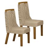 Cadeira Para Mesa De Jantar Ágata Mdf Kit 2 Peças Freijó Linho Palha Leifer Móveis