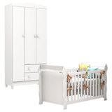 Berço Americano Lara Com Guarda Roupa Infantil Mel Flat 3 Portas Branco Brilho Carolina