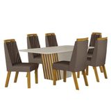 Mesa De Jantar Liz 180x90 Off White Freijó Off Com 6 Cadeiras Freijó Joli Camurça Leifer Móveis