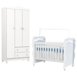 Berço Americano New Nanda Com Guarda Roupa Infantil Mel Flat 3 Portas Branco Brilho - Carolina