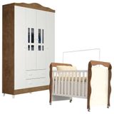 Berço Americano New Nanda E Guarda Roupa Infantil Ariel 4 Portas Branco Acetinado Amadeirado Carolina