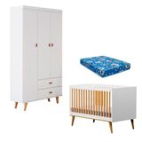 Berço Americano Ligia Com Guarda Roupa 3 Portas Duda Branco Acetinado Bétula E Colchão Ortobom Carolina Móveis