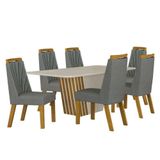 Mesa De Jantar Liz 180x90 Off White Freijó Off Com 6 Cadeiras Freijó Linho Cinza Leifer Móveis