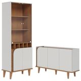 Cristaleira E Aparador Buffet Para Sala Jurerê Off White Matte Freijó Colibri