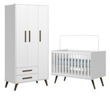 Berço Americano 3820 E Guarda Roupa 3830 Q Encanto Retrô Branco Acetinado - Qmovi