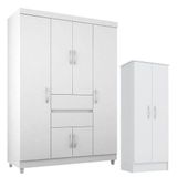 Guarda Roupa Infantil Ecom 2 E Armário Multiuso Viena Branco Brilho - Demóbile