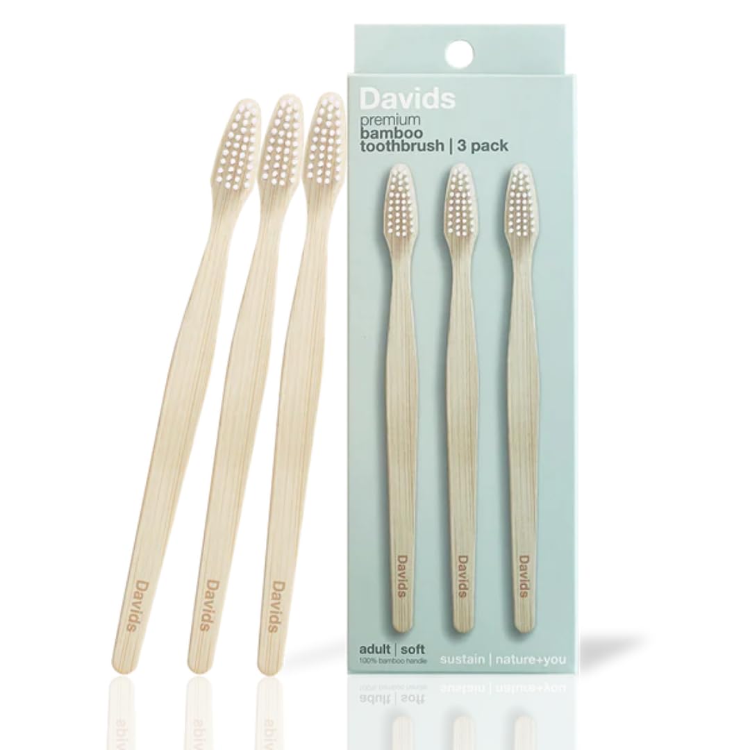 Escova De Dentes Davids Premium Bamboo Soft Bristle, Pacote Com 3
