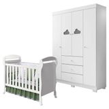 Berço Americano Danny E Guarda Roupa Infantil Ane Branco Brilho Phoenix Baby