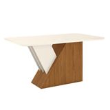 Mesa De Jantar Lucena 160 Cm Tampo Arredondado Com Vidro Nature Off White Henn
