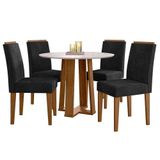 Mesa De Jantar 100x100cm Isabela Com Vidro Ype Off White E 4 Cadeiras Amanda Ype Veludo Preto New Ceval