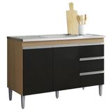Balcão De Pia Andréia 120 Cm Amendoa Preto Ajl