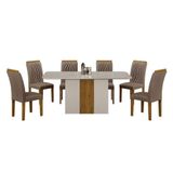 Mesa De Jantar Doha 160x80 Off White Freijó Decor Off Com 6 Cadeiras Freijó Joli Camurça Leifer Móveis