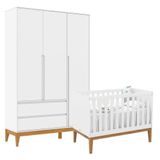 Berço Americano Unique E Guarda Roupa 3 Portas Nature Clean Branco Soft Eco Wood Matic
