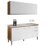 Balcão De Pia Gabriela 150cm E Armário Aéreo Andréia Amêndoa Branco - Ajl