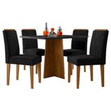 Mesa De Jantar Anitta 120x80 Cm Com Vidro Ype Preto E 4 Cadeiras Ana Veludo Preto New Ceval