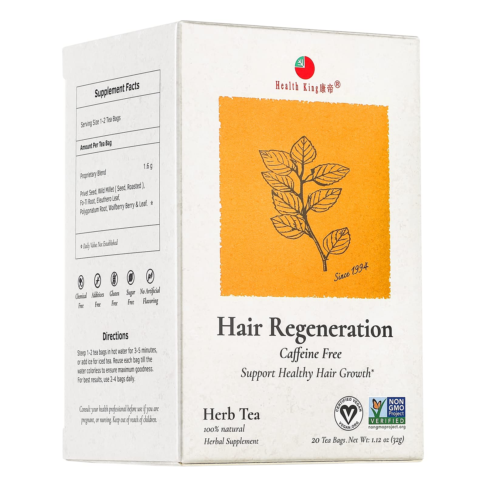 Tea Health King Hair Regeneration 20 Saquinhos De Chá