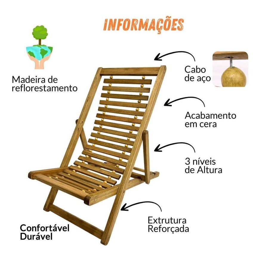 Espreguiçadeira De Madeira E Fios De Aço Maju - Sem Braços Madeiral - imagem 4