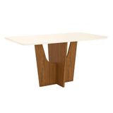 Mesa De Jantar Danielly 160 Cm Tampo Arredondado Com Vidro Nature Off White Henn