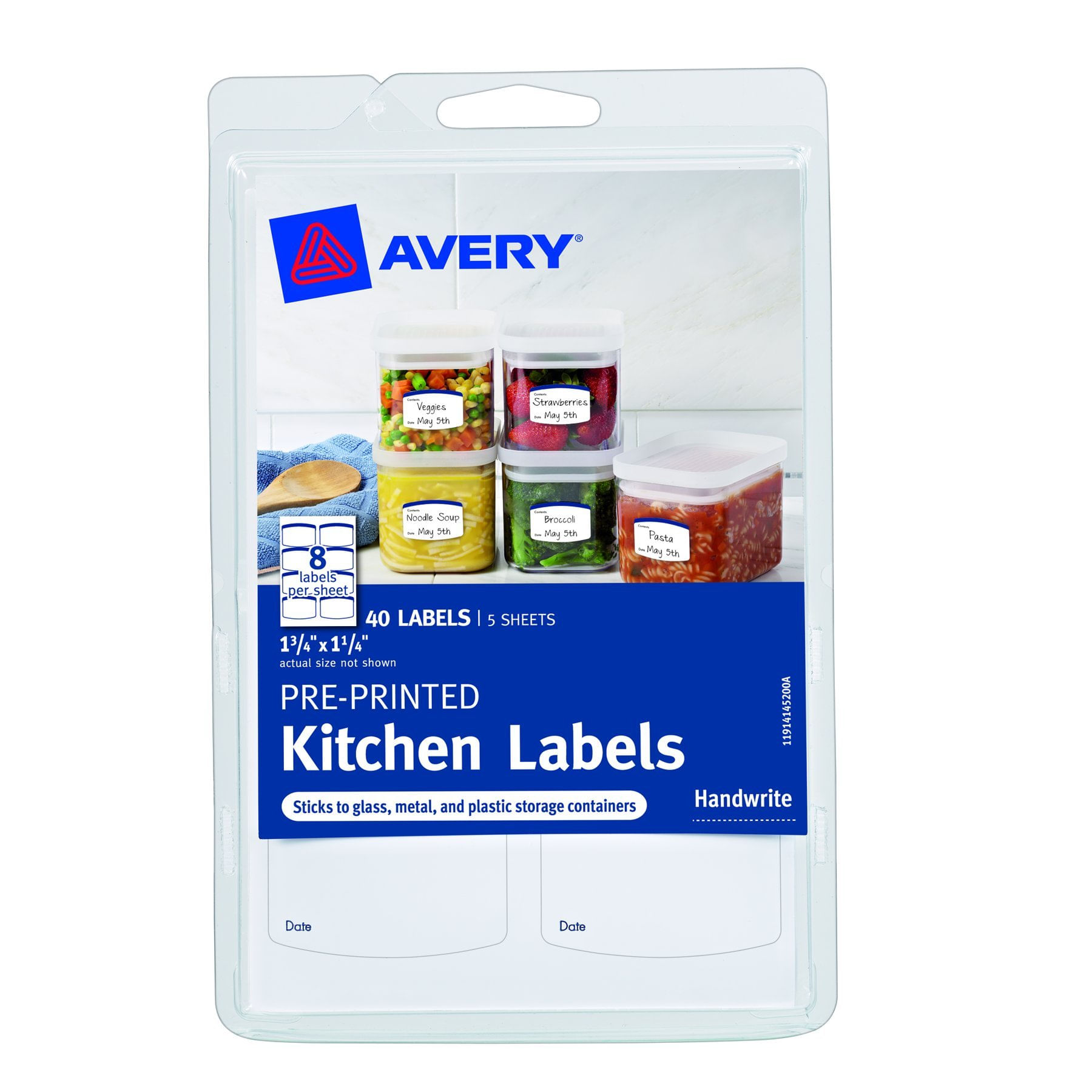 Etiquetas De Cozinha Avery Pre-printed Blue Border, Pacote Com 40