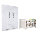 Berço Americano Lara E Guarda Roupa Infantil Lívia Branco Brilho Phoenix