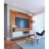 Rack Bancada Ambiente Classic 2 Gavetas Com Painel Para Tv Suspenso Ripado Loft 1.8 Off White Nature - Imcal