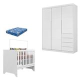 Berço Americano Maya E Guarda Roupa Infantil Blenda Branco Acetinado Com Colchão Ortobom - Phoenix Baby