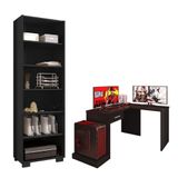 Mesa Para Computador Gamer Drx 9000 Com Extensora E Livreiro Office Preto Trama - Móveis Leão