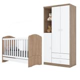 Berço Nacional Bala De Menta E Guarda Roupa Infantil Pique-esconde Rústico Branco - Henn