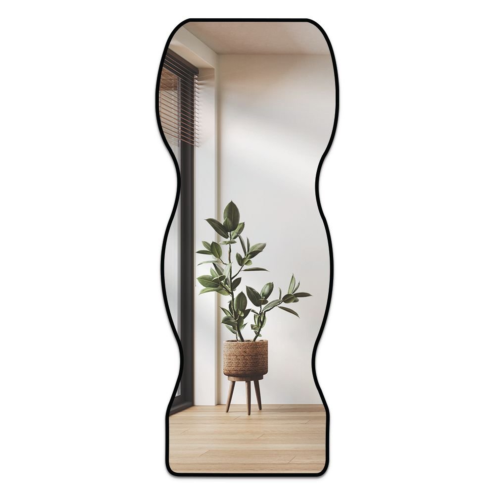 Espelho Decorativo Orgânico De Parede Modelo Ondas De Base Reta 70cm X 160cm Preto