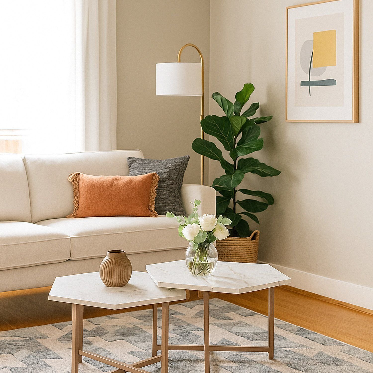 Conjunto Mesa De Centro 54cm X 54cm Idea Volakas